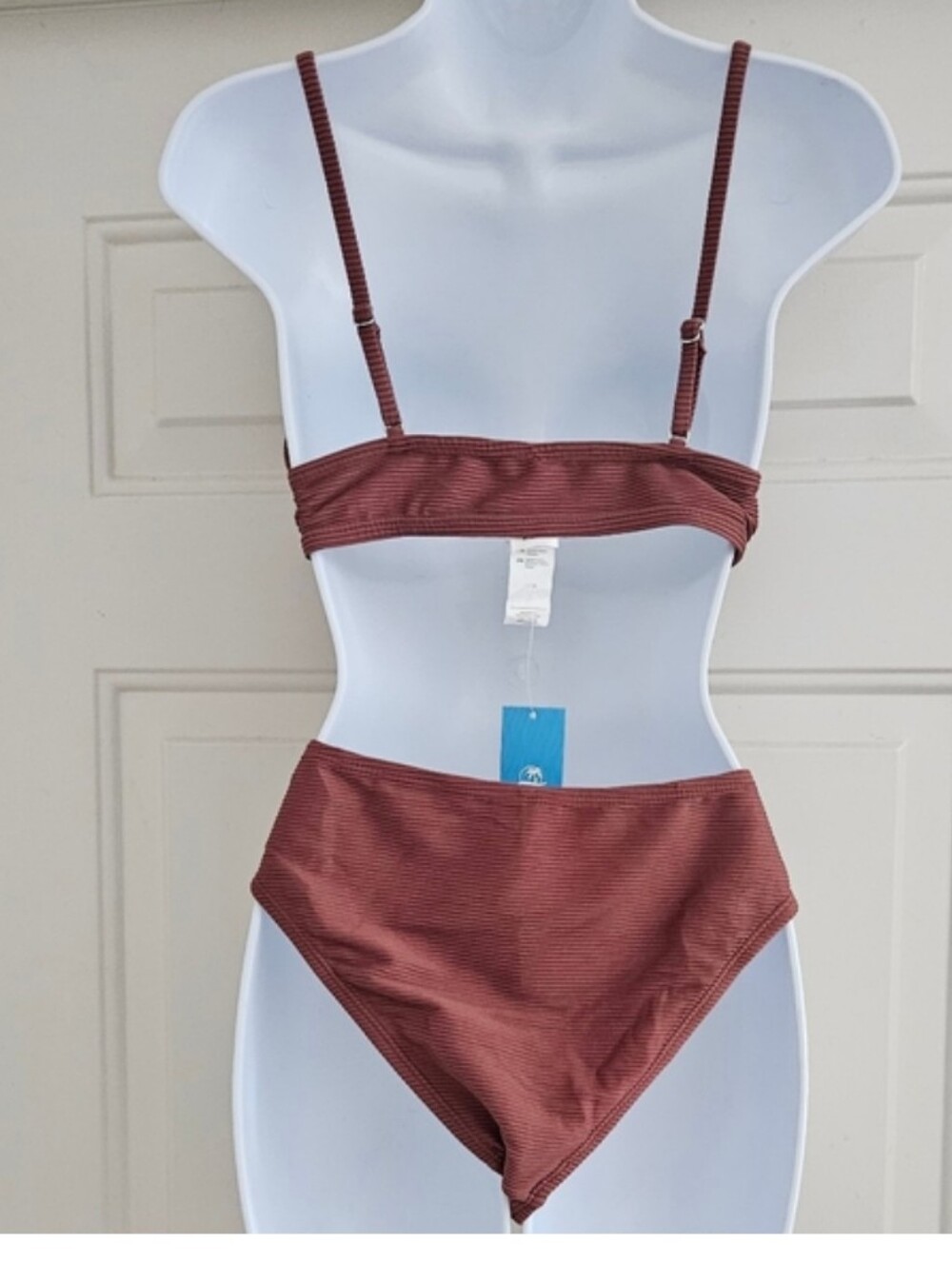 Cupshe Rust Red Ribbed Triangle Bikini Set - Picture 4 of 5